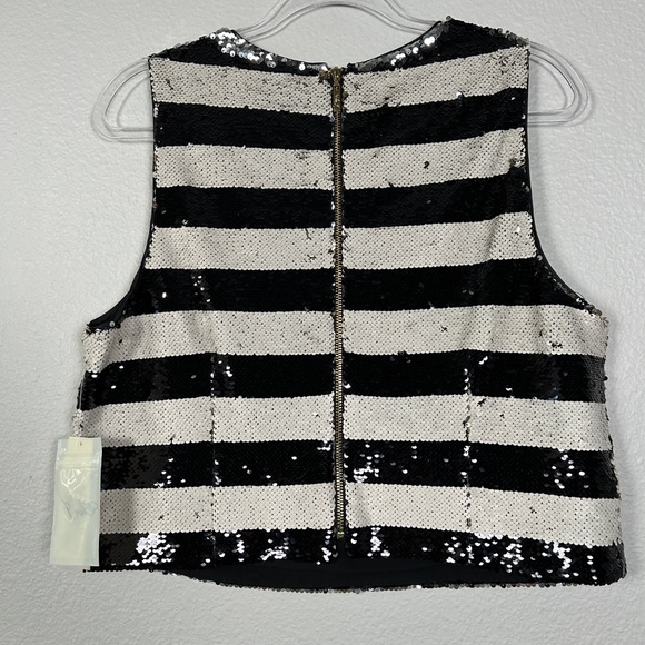 Eliza J size 14 sleeveless sequin crop top black white stripe party festive NEW - Picture 7 of 10